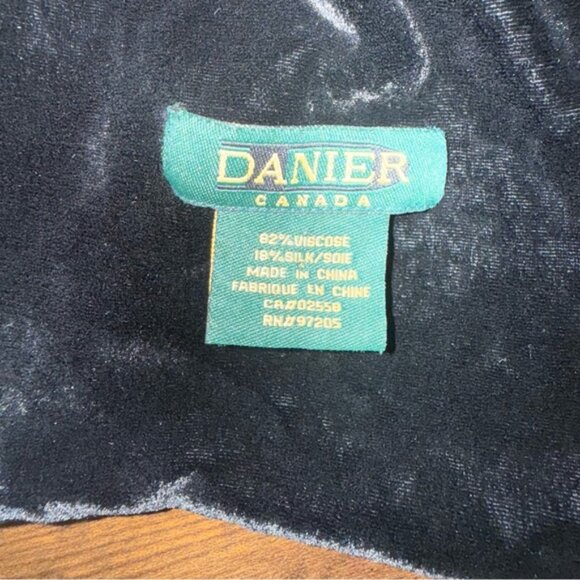 DANIER Black Velvet Scarf Dark Emerald Green Silk Shawl - Picture 8 of 9